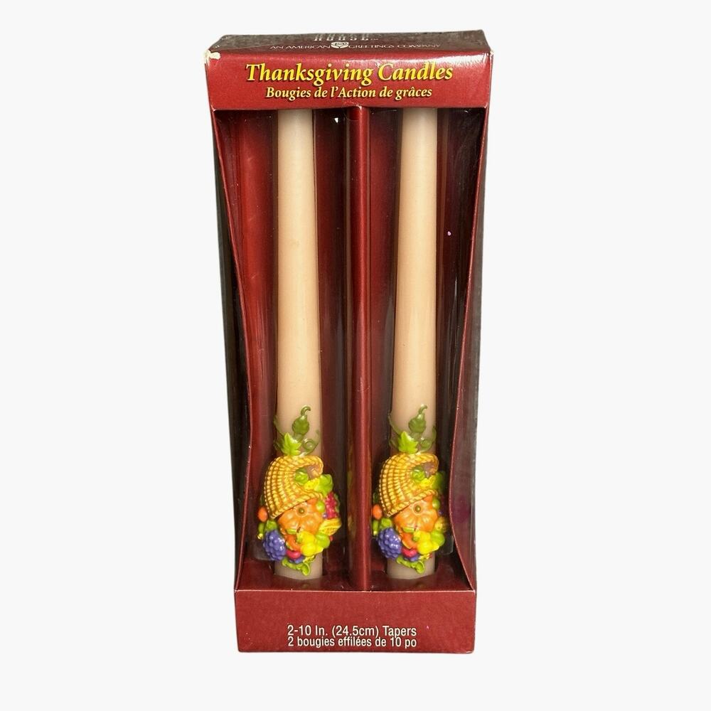 Vintage NWT Thanksgiving candles 10” tapers cornucopia fruit vines Guild House